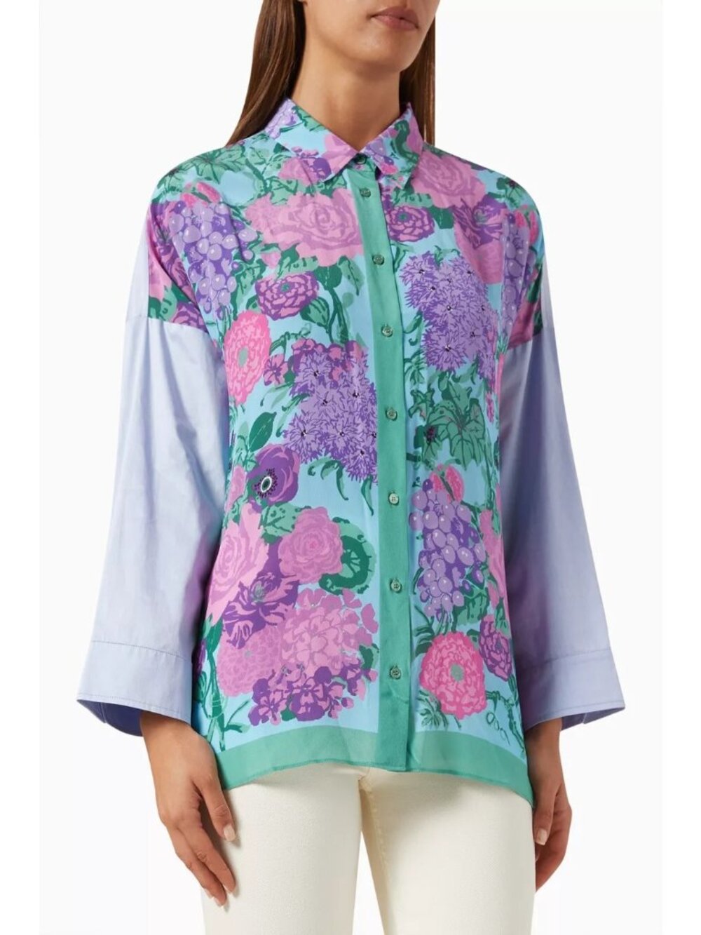 WEEKEND MAXMARA Orata Floral Printed Shirt Blue Multi Size 2 NWT